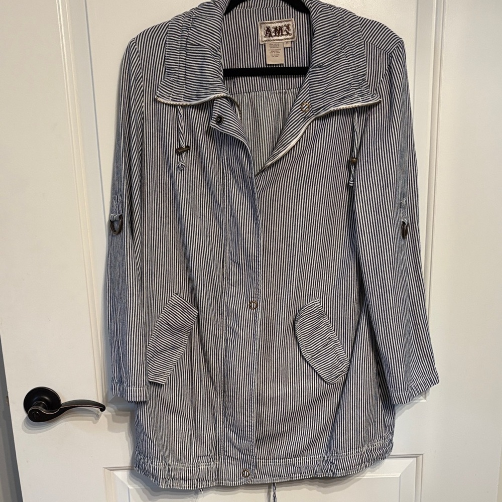 Women's Striped Utility Jacket - Blue and White